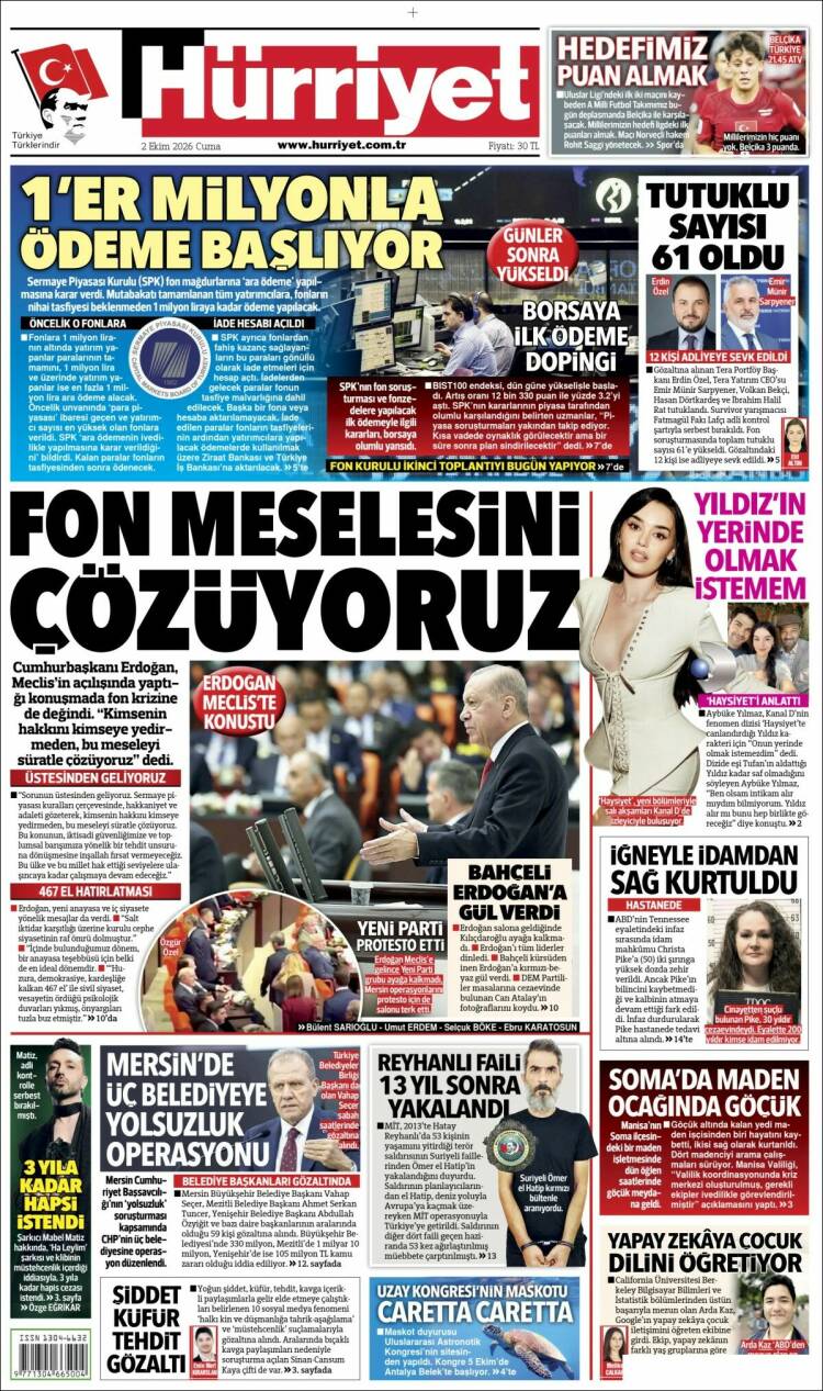 Portada de Hürriyet (Turqu&iacute;a)