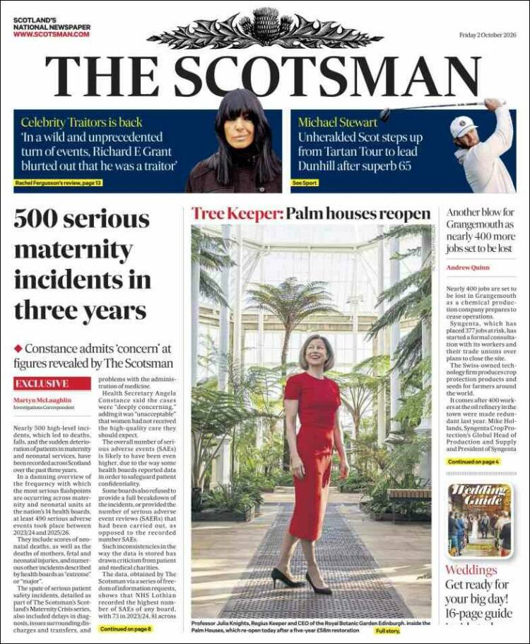 Portada de The Scotsman (Reino Unido)