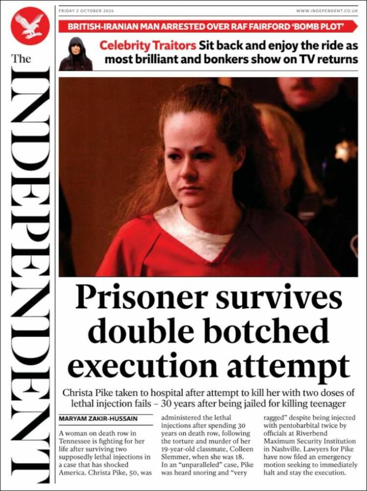 Portada de The Independent (Reino Unido)