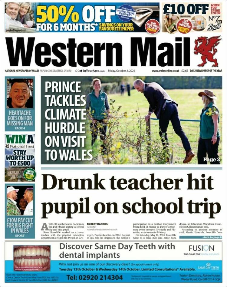 Portada de Western Mail (Reino Unido)