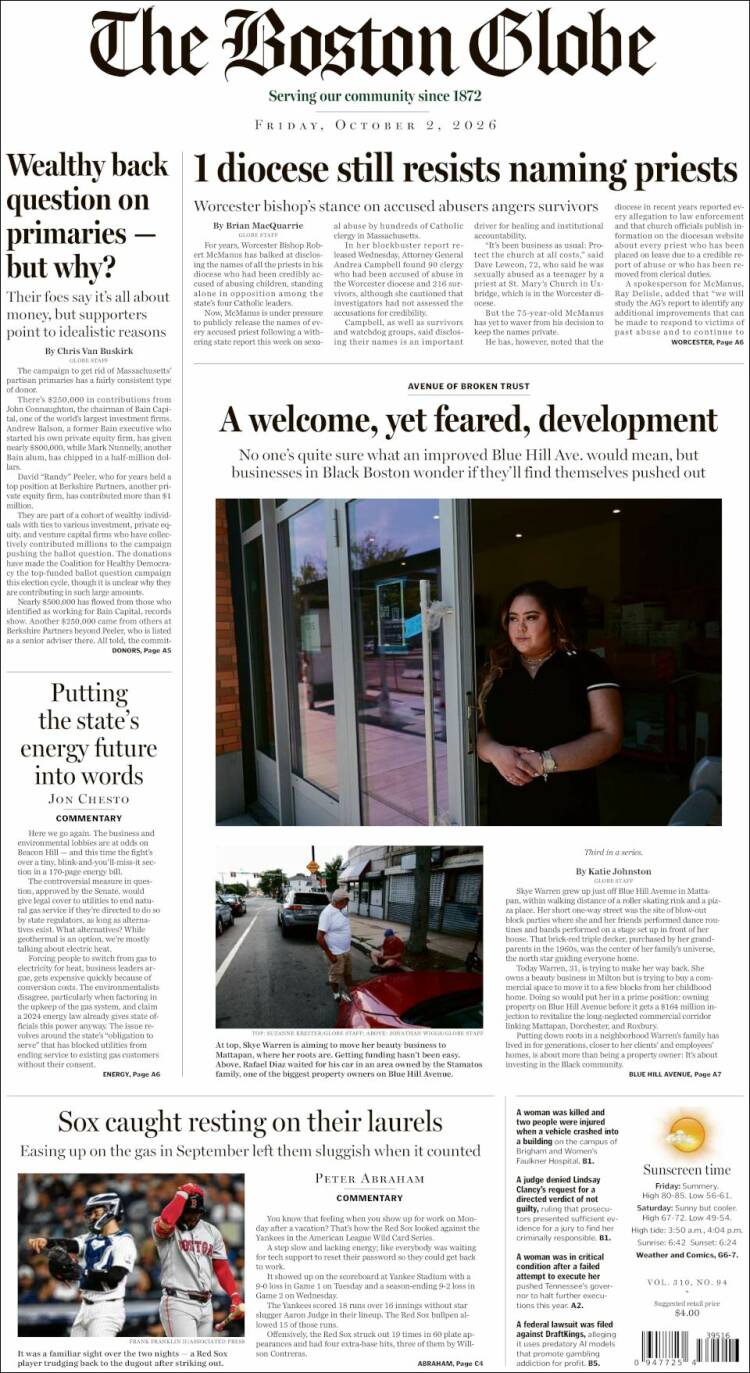 Portada de Boston Globe (USA)