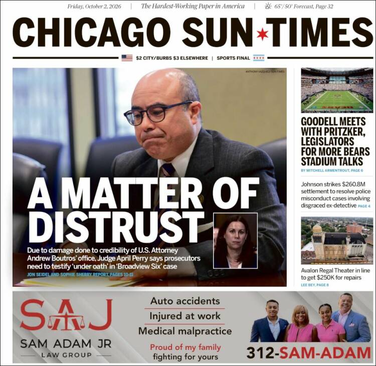 Portada de Chicago Sun-Times (USA)
