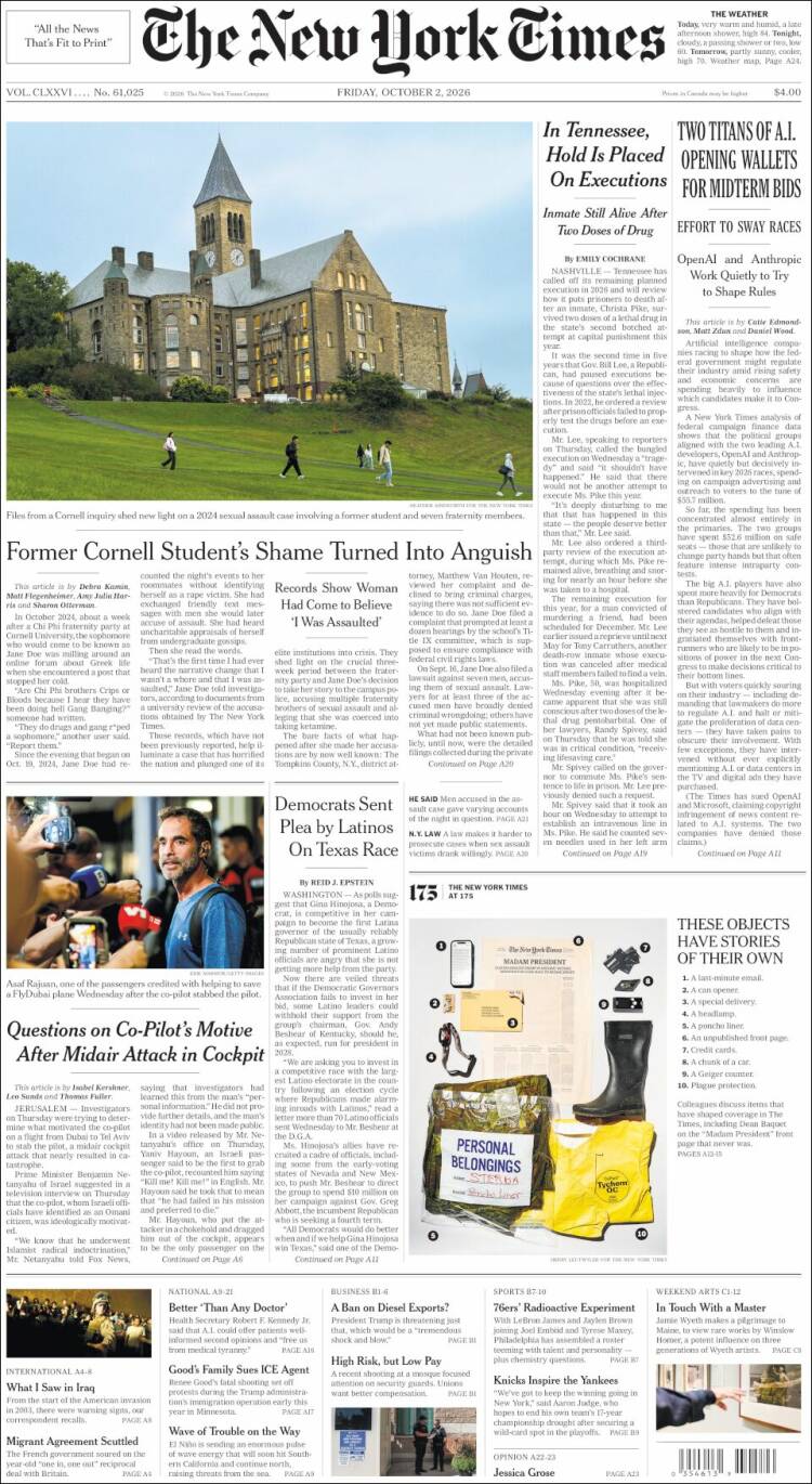 Portada de New York Times (USA)