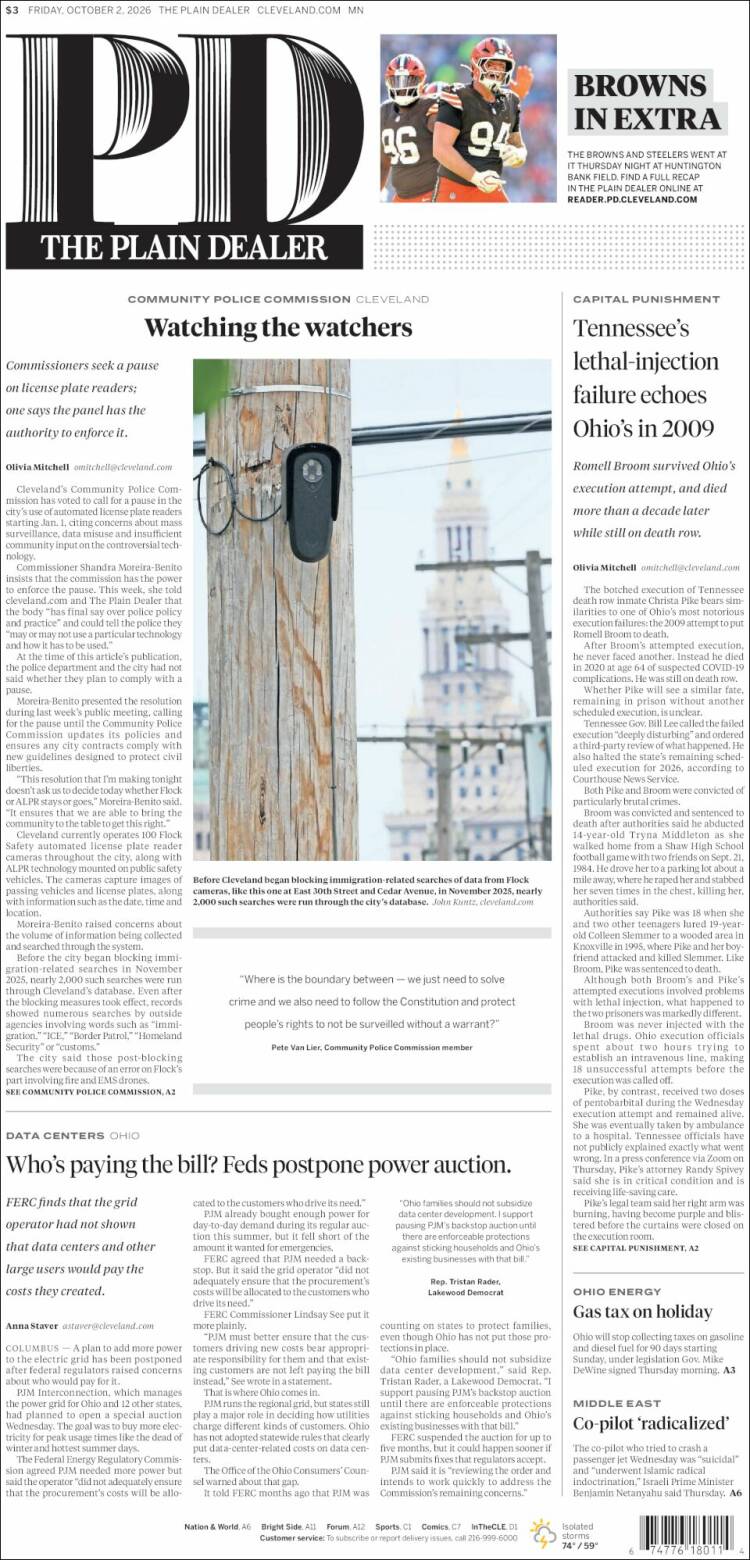 Portada de The Plain Dealer (USA)