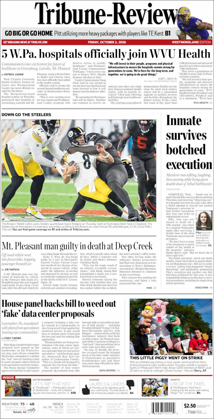 Portada de Tribune-Review (USA)