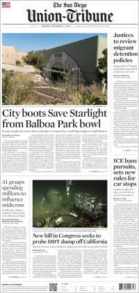 Portada de The San Diego Union-Tribune (USA)