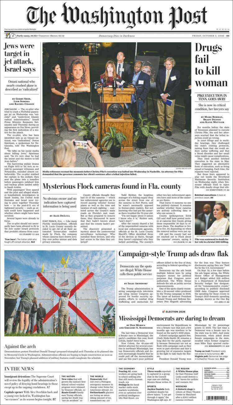 Portada de The Washington Post (USA)