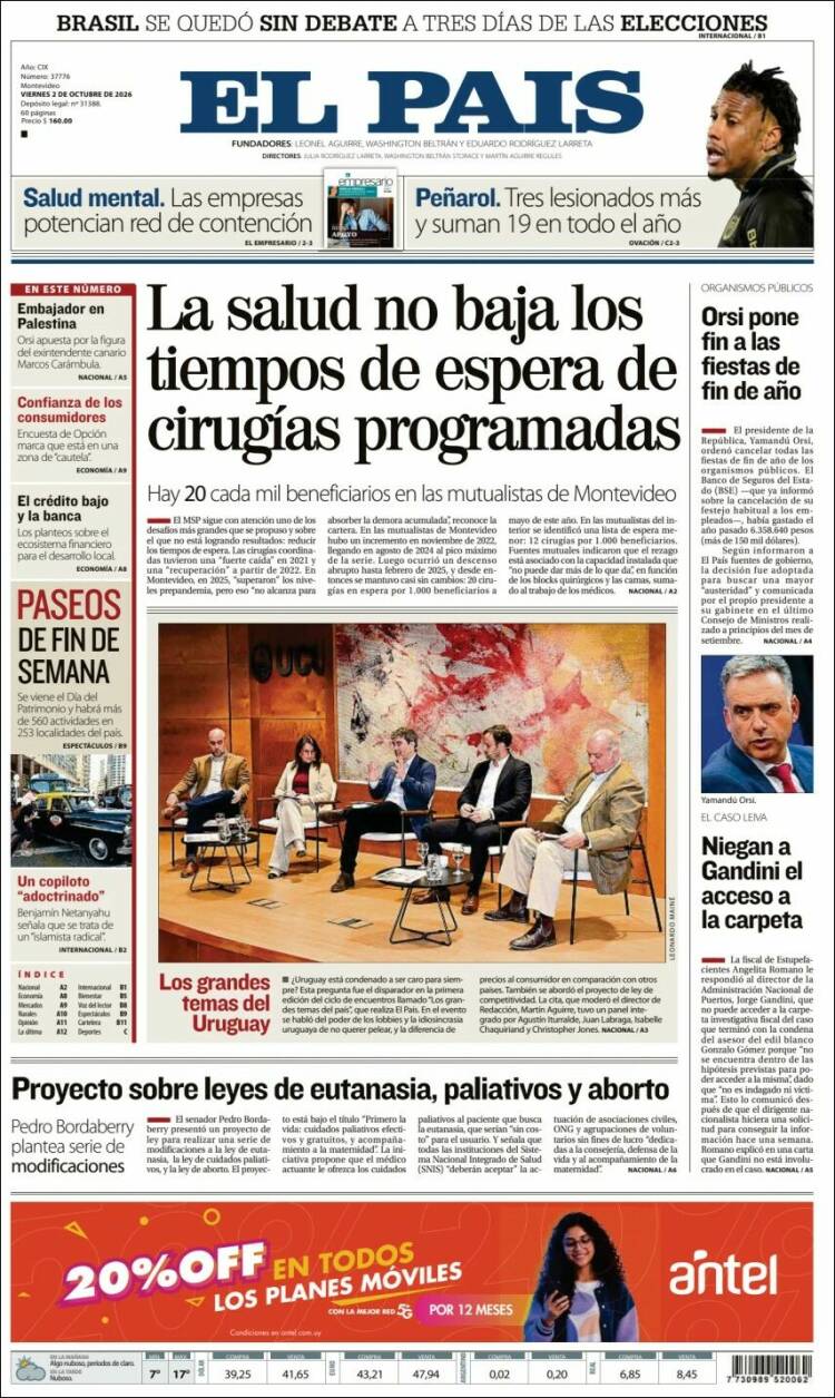Portada de El País (Uruguay)
