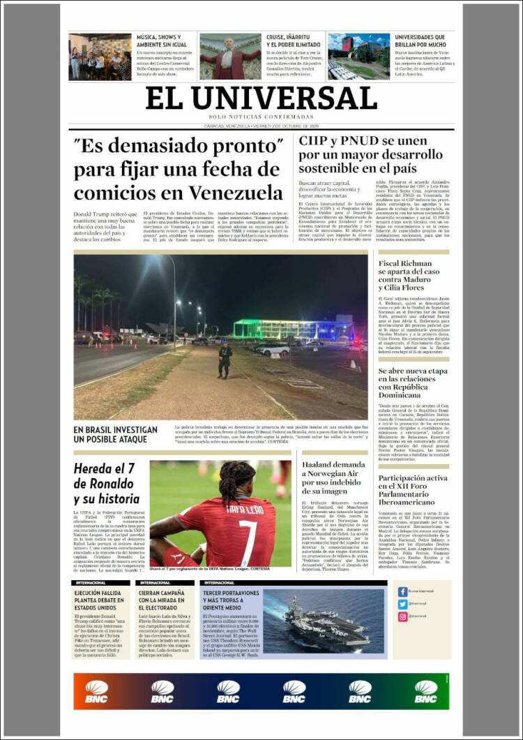 Portada de Universal (Venezuela)