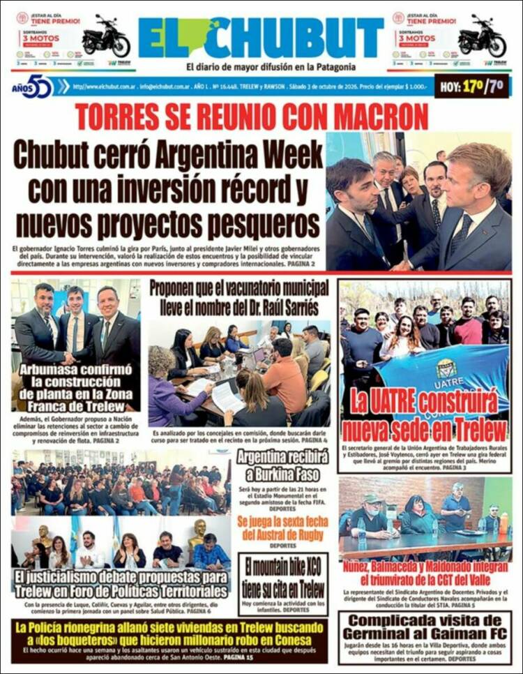 Portada de El Chubut (Argentina)