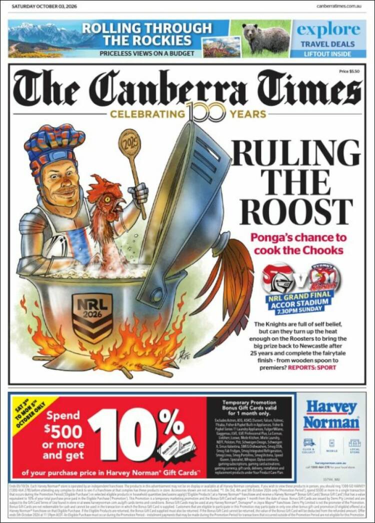 Portada de The Canberra Times (Australia)