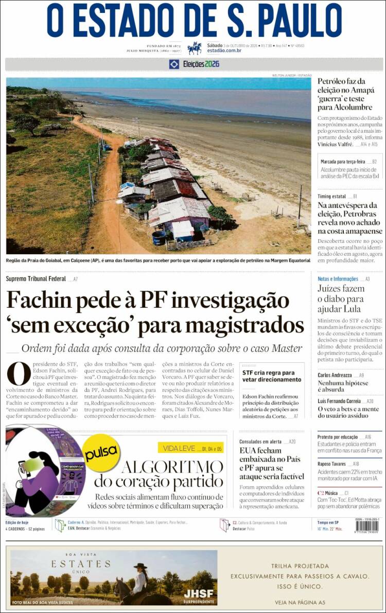 Portada de O Estado de São Paulo (Brasil)