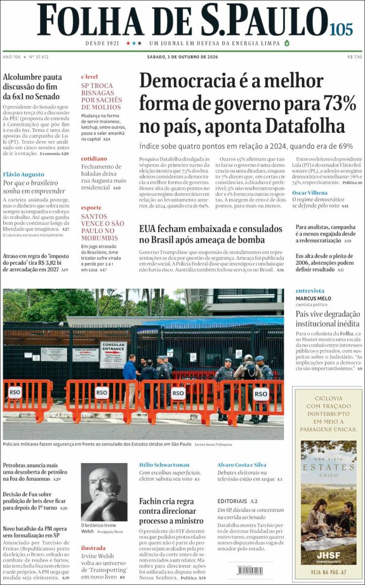 Portada de Folha de São Paulo (Brasil)