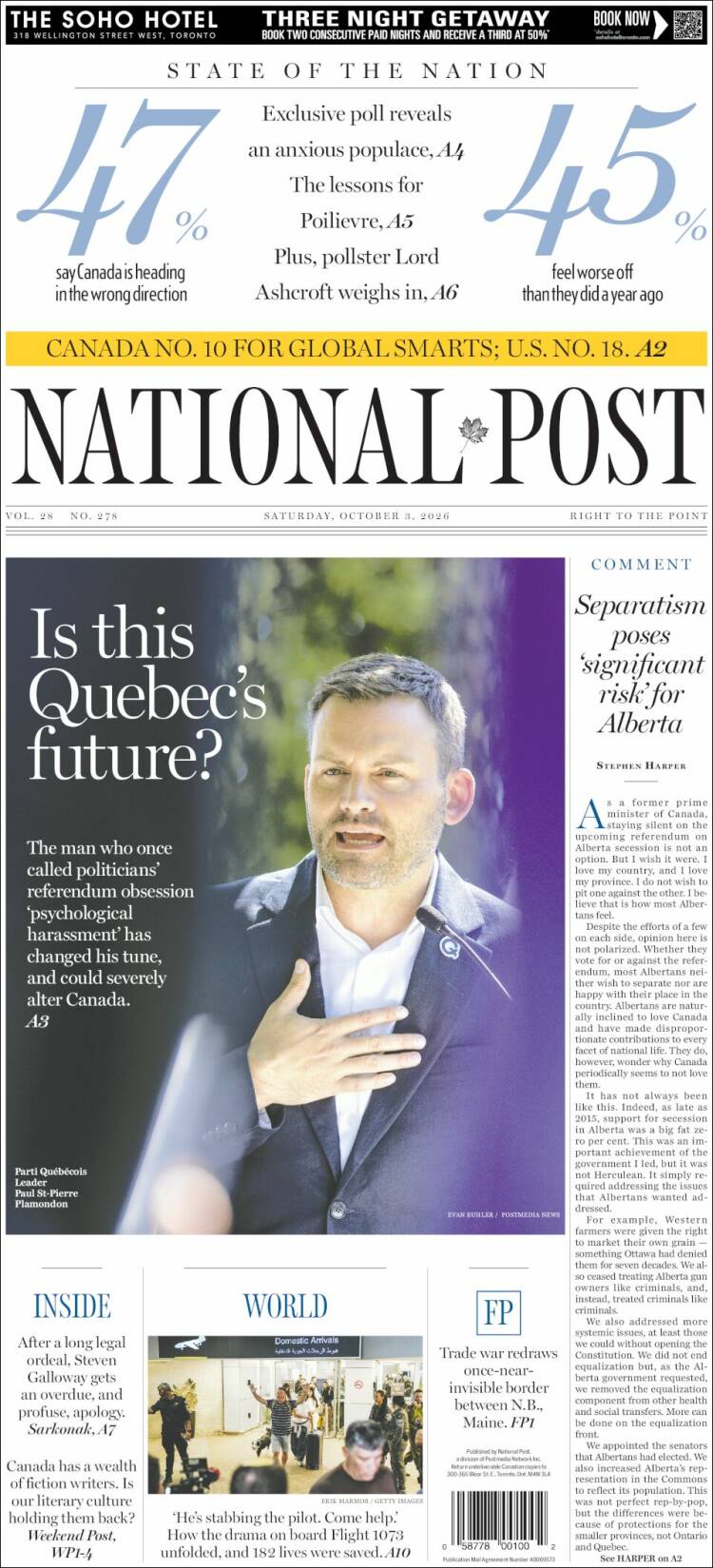 Portada de The National Post (Canad&aacute;)