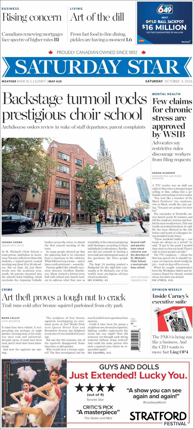 Portada de The Toronto Star (Canad&aacute;)