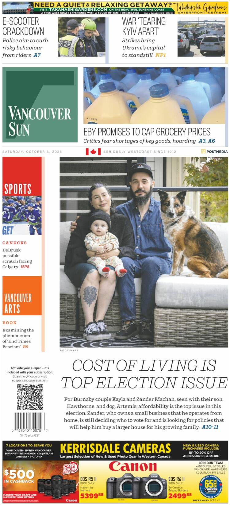 Portada de The Vancouver Sun (Canad&aacute;)