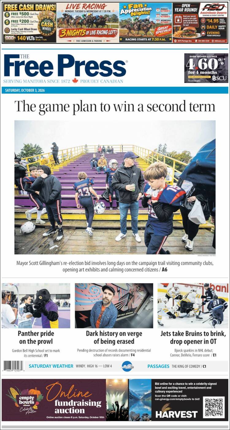 Portada de Winnipeg Free Press (Canad&aacute;)
