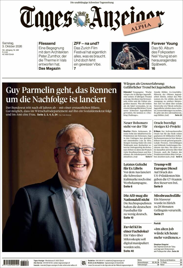Portada de Tages-Anzeiger (Suiza)