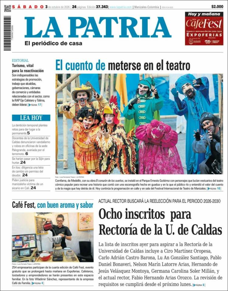 Portada de La Patria (Colombia)