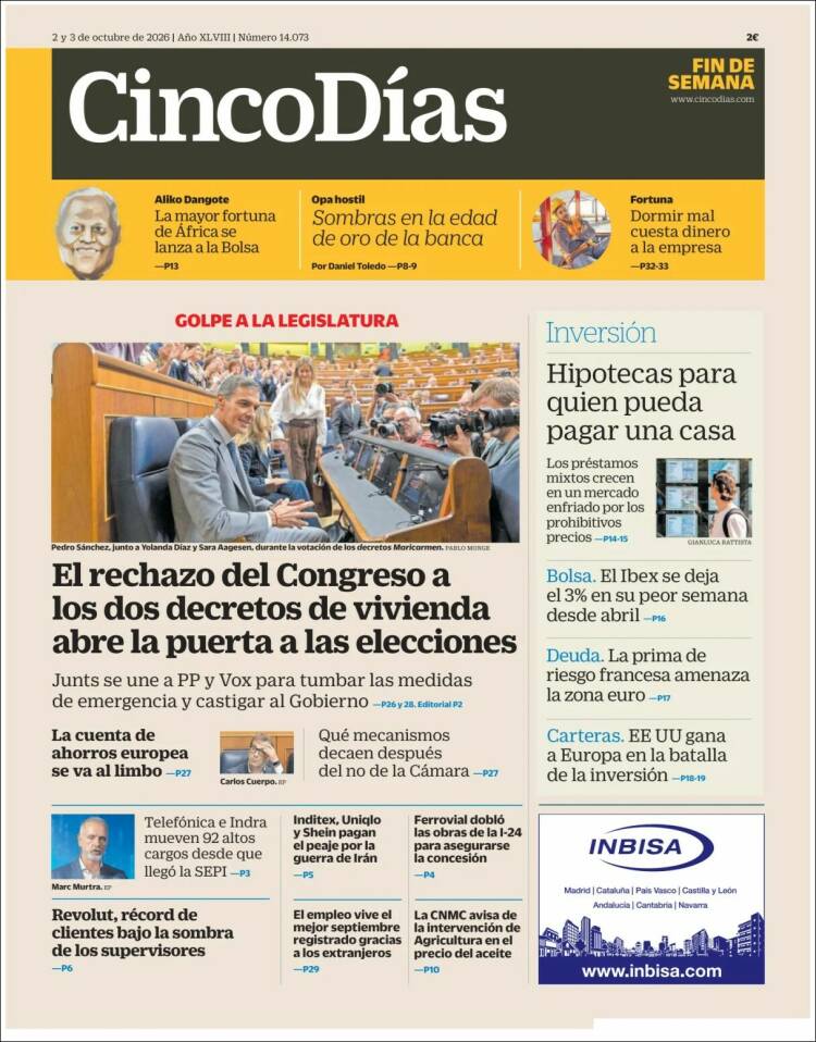 Portada de Cinco Días (Espa&ntilde;a)