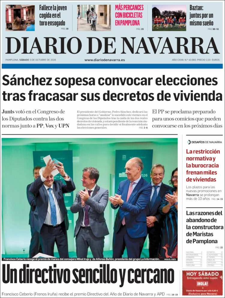 Portada de Diario de Navarra (Espa&ntilde;a)