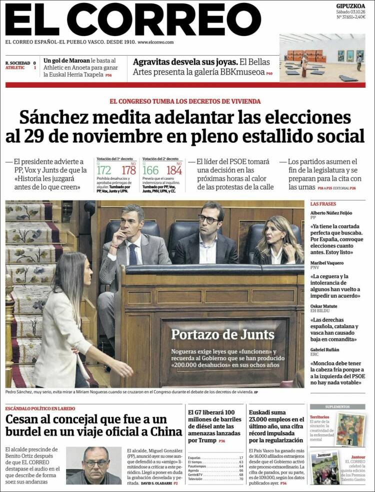 Portada de El Correo - Guipuzcoa (Espa&ntilde;a)