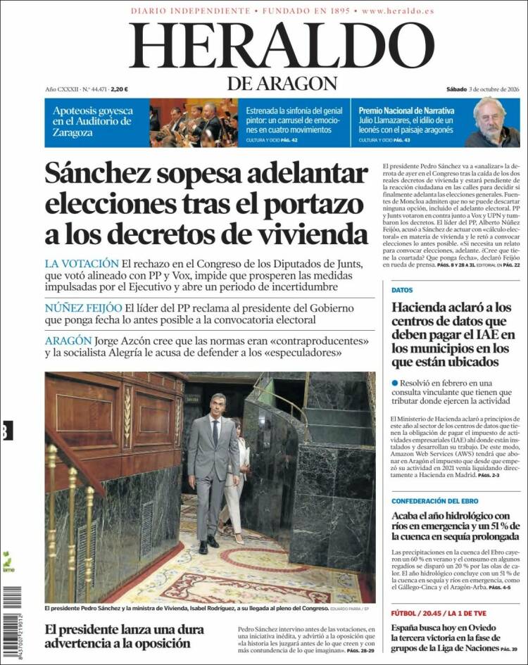 Portada de Heraldo de Aragón (Espa&ntilde;a)