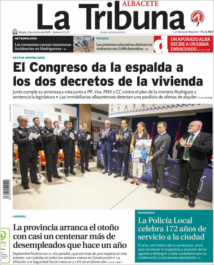 Portada de La Tribuna de Albacete (Espa&ntilde;a)