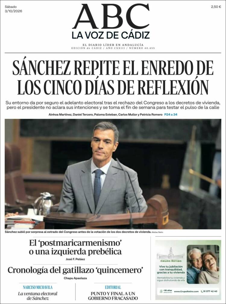 Portada de La Voz de Cádiz (Espa&ntilde;a)