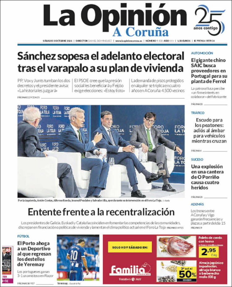 Portada de La Opinión de A Coruña (Espa&ntilde;a)