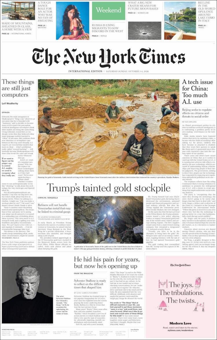 Portada de International New York Times (Europa)