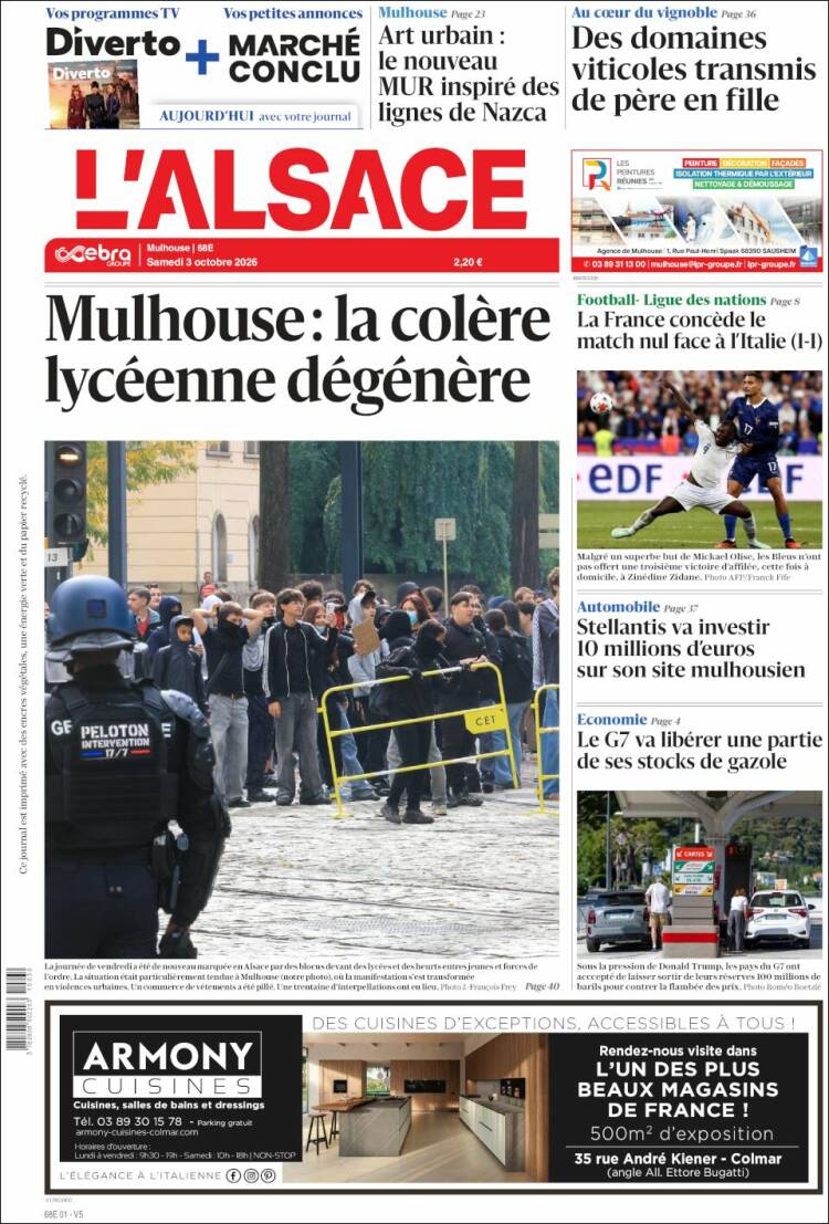 Portada de Journal L'Alsace (Francia)