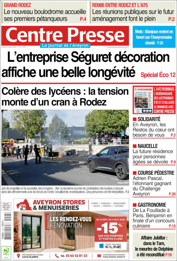 Portada de Centre Presse (Francia)