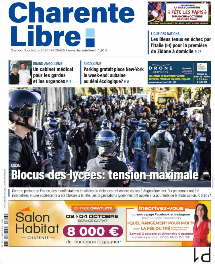 Portada de Charente Libre (Francia)