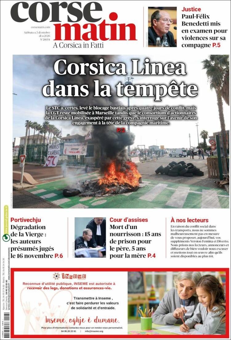 Portada de Corse-Matin (Francia)