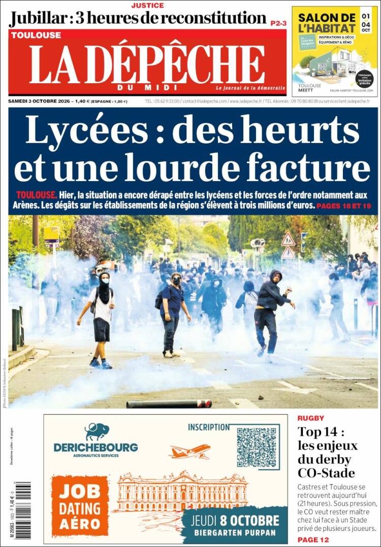 Portada de La Dépêche du Midi (Francia)