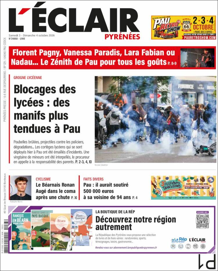 Portada de L'Eclair des Pyrénées (Francia)