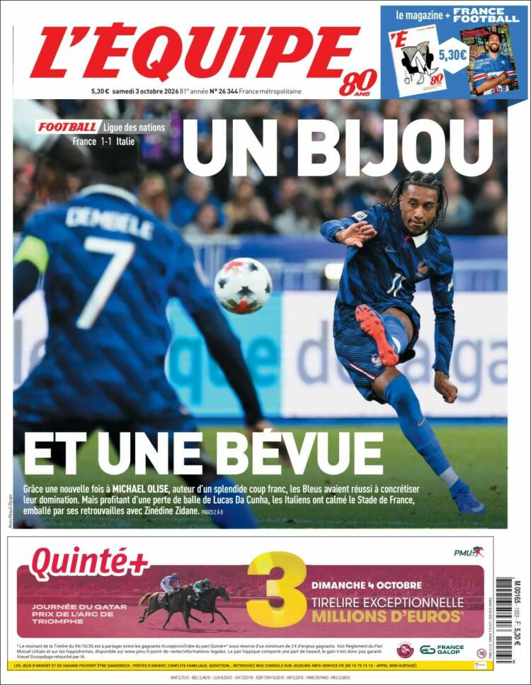 Portada de L'Equipe (Francia)