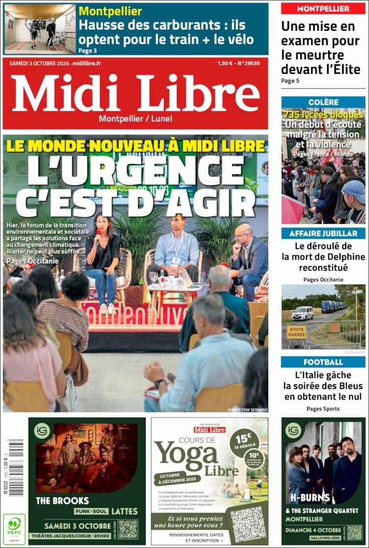 Portada de Midi Libre (Francia)