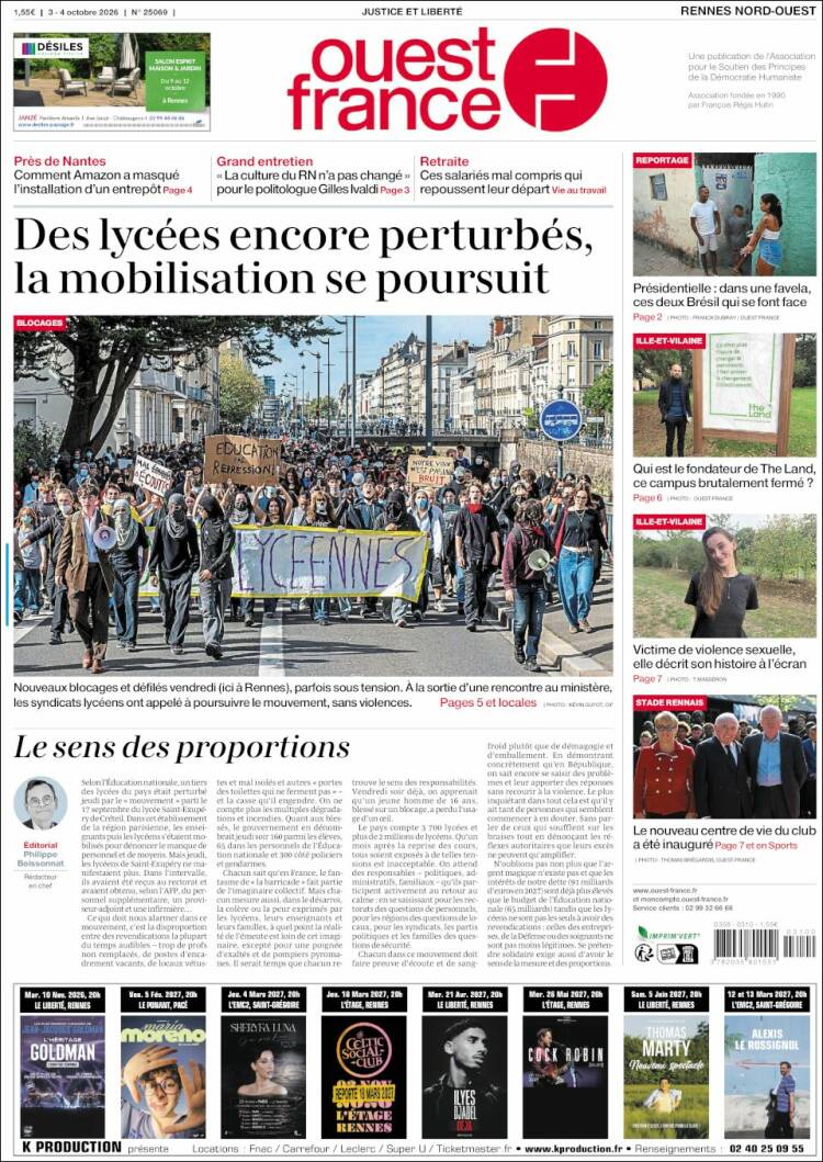 Portada de Ouest France (Francia)