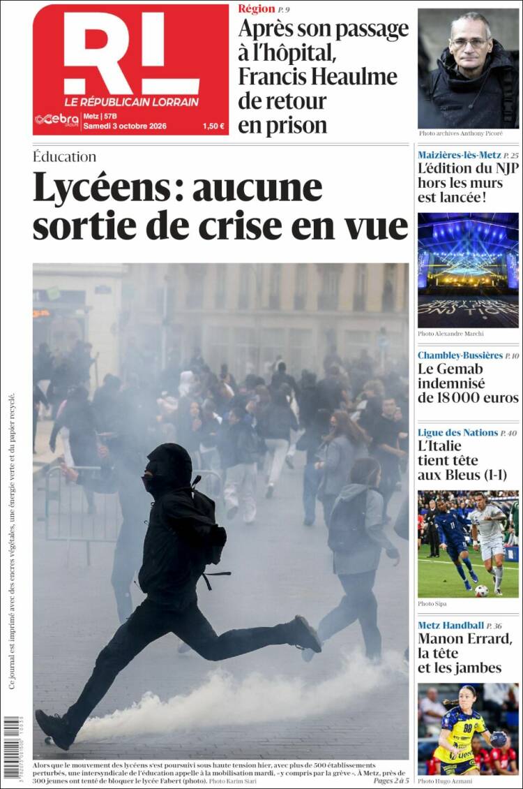 Portada de Le Republicain Lorrain (Francia)