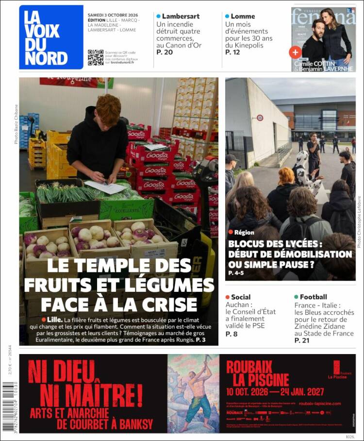 Portada de La Voix du Nord (Francia)