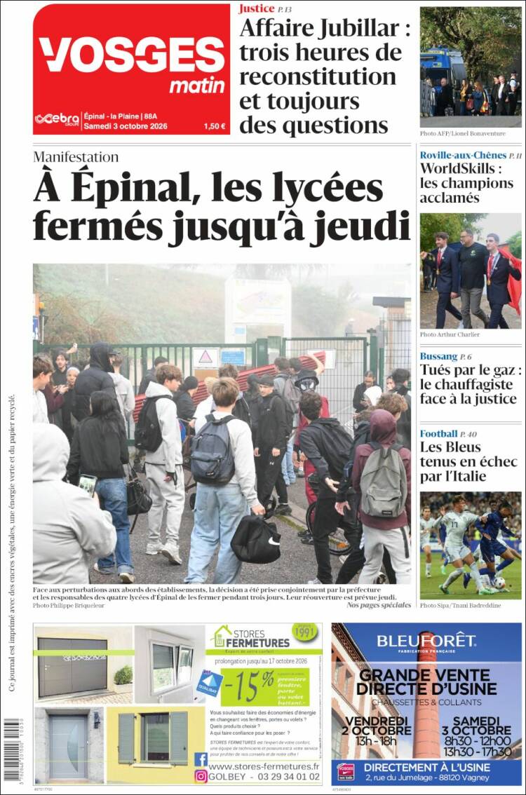 Portada de Vosges Matin (Francia)
