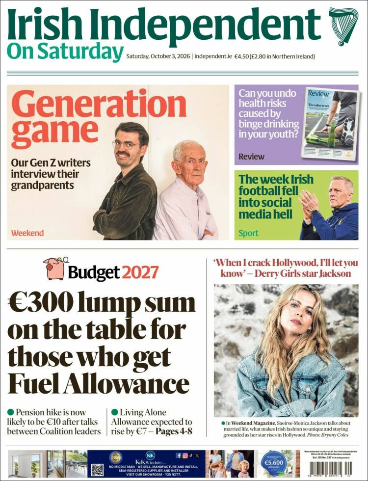 Portada de Irish Independent (Irlanda)