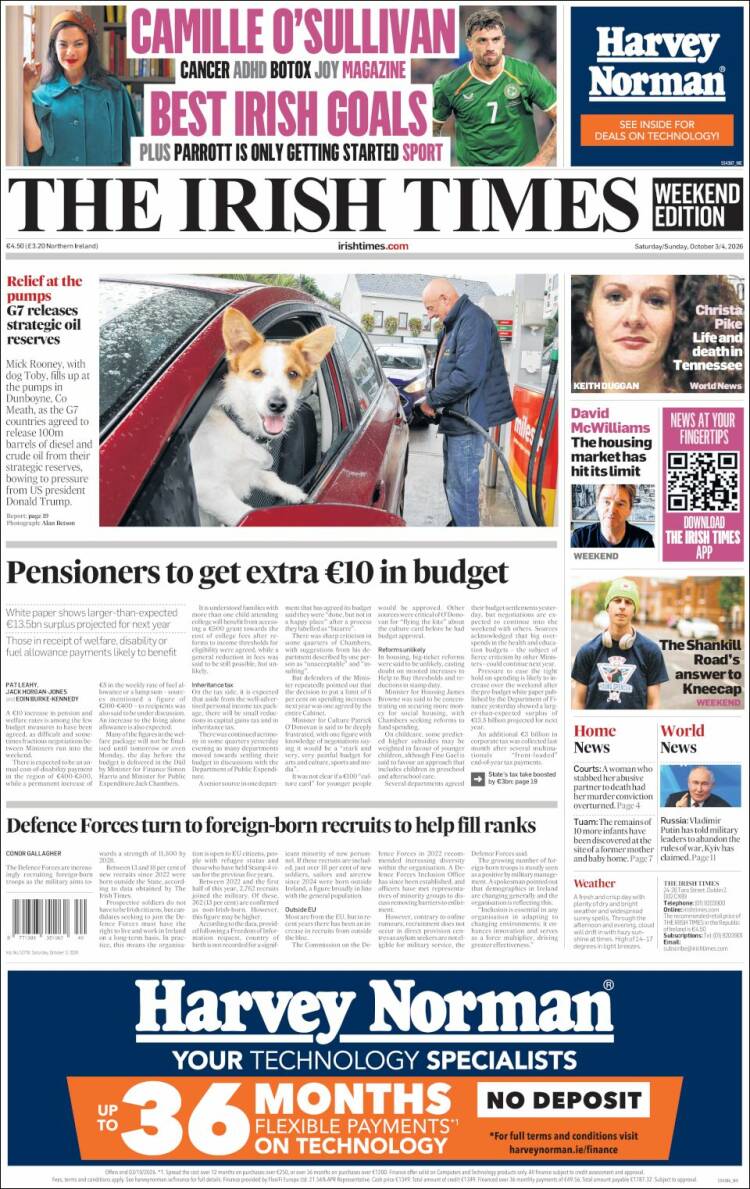 Portada de Irish Times (Irlanda)