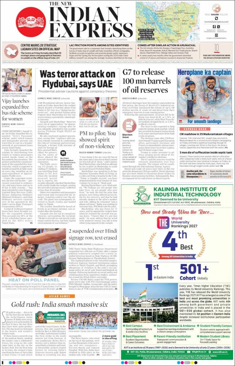 Portada de New Indian Express (India)