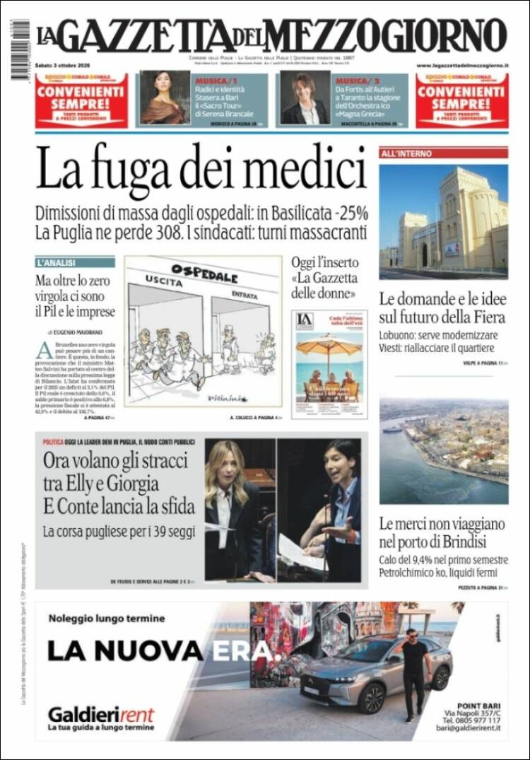 Portada de La Gazzetta del Mezzogiorno (Italia)