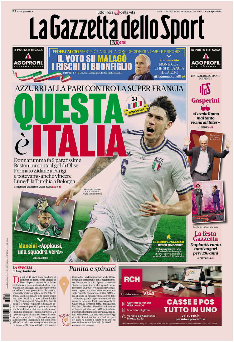 Portada de La Gazzetta dello Sport (Italia)