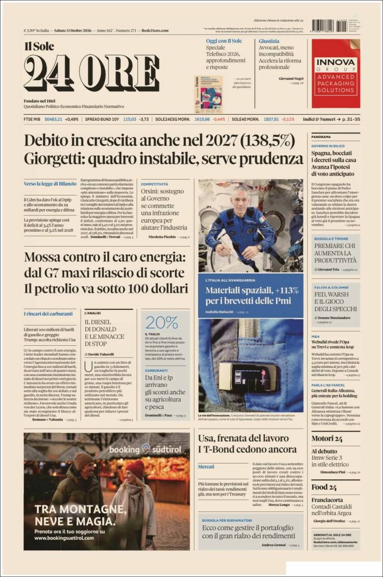 Portada de Il Sole 24 ORE (Italia)