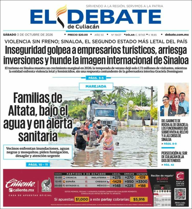 Portada de El Debate de Culiacán (M&eacute;xico)